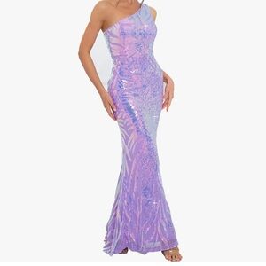 purple iridescent holographic long sequin glitter shiny dress mermaid prom sexy